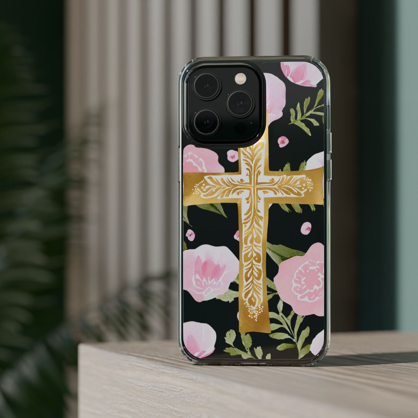 Gold Cross Clear Phone Case