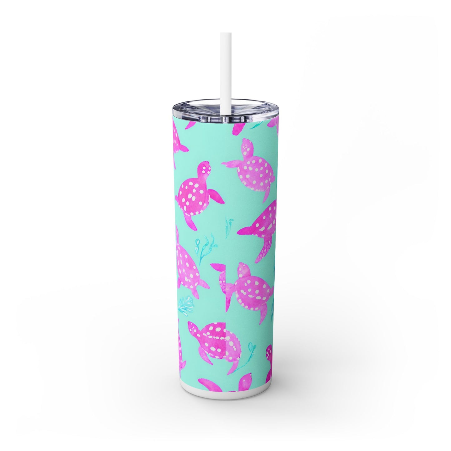 Sea Turtle Print Skinny Tumbler with Straw, 20oz
