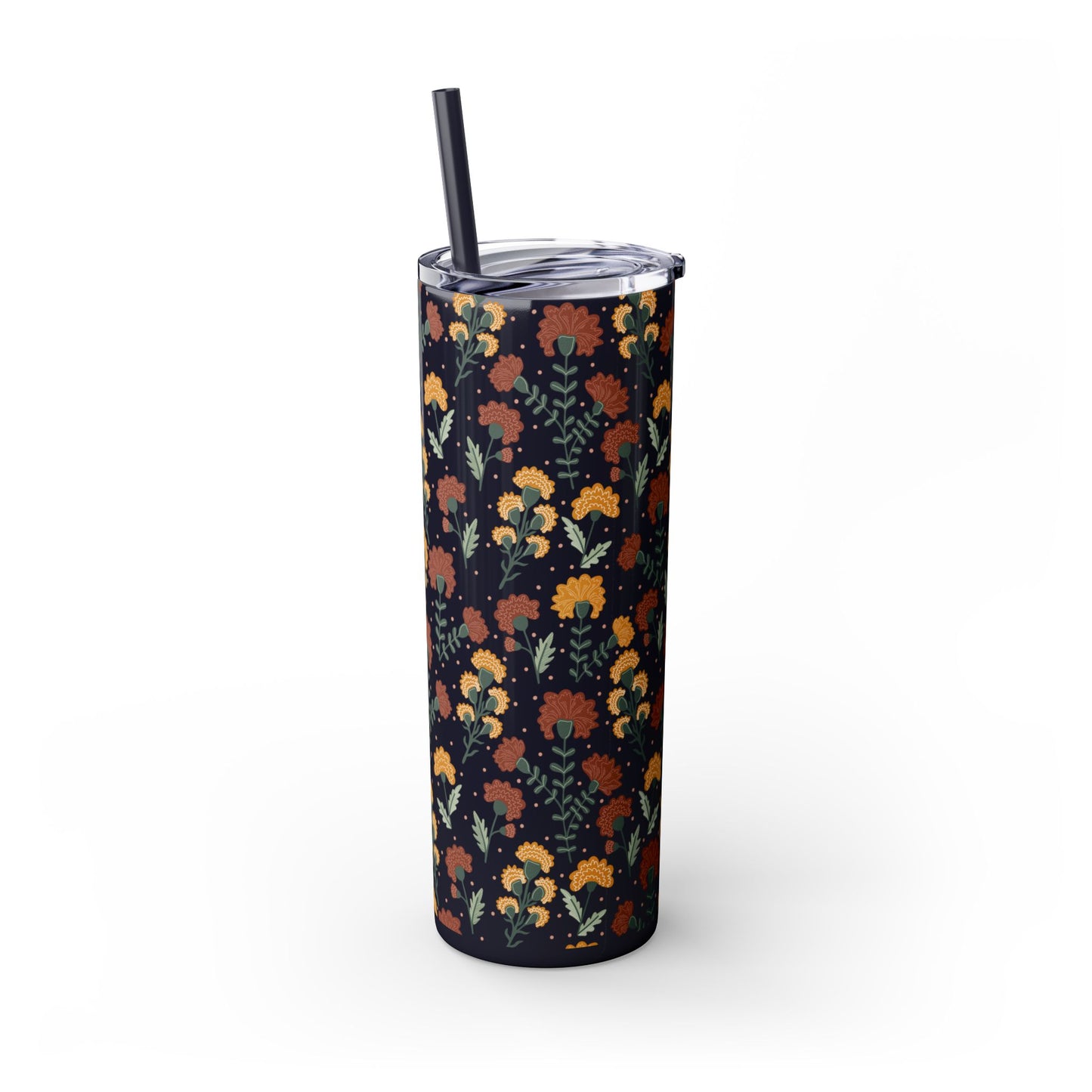 Fall Flowers Skinny Tumbler with Straw, 20oz