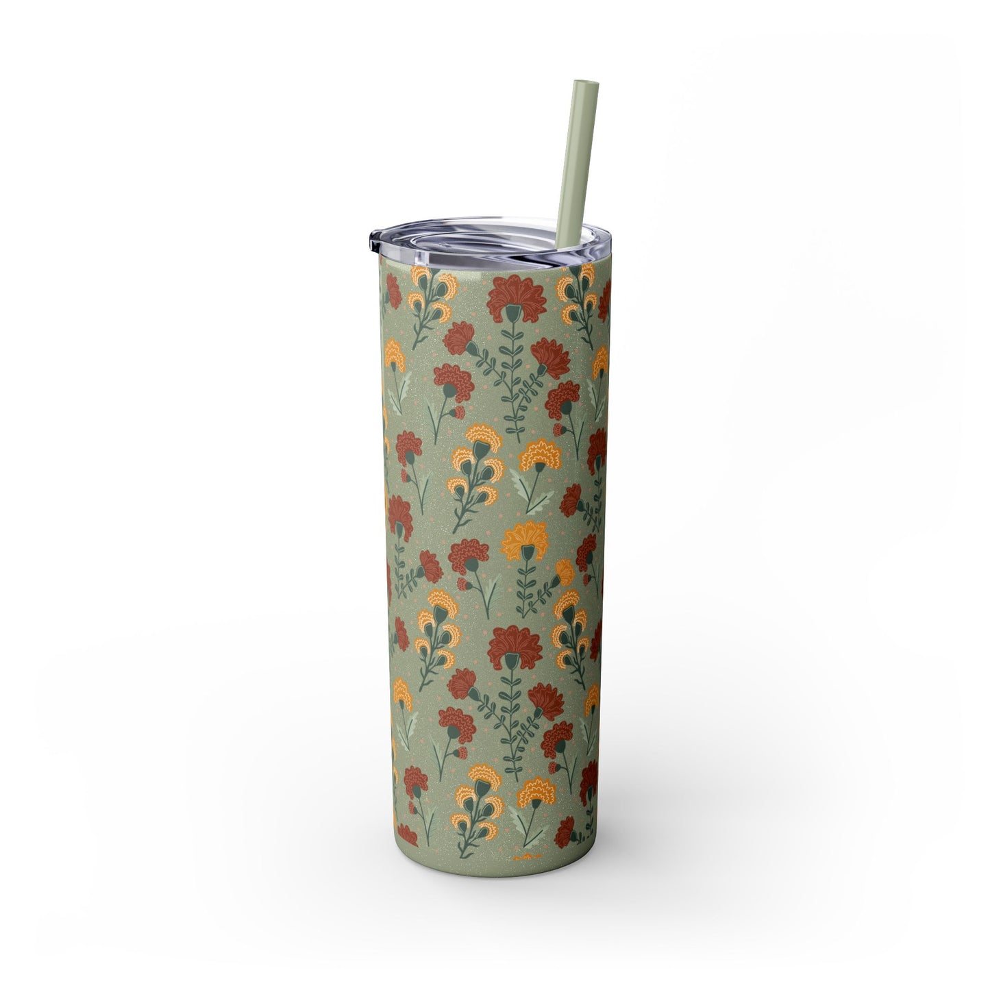 Fall Flowers Skinny Tumbler with Straw, 20oz
