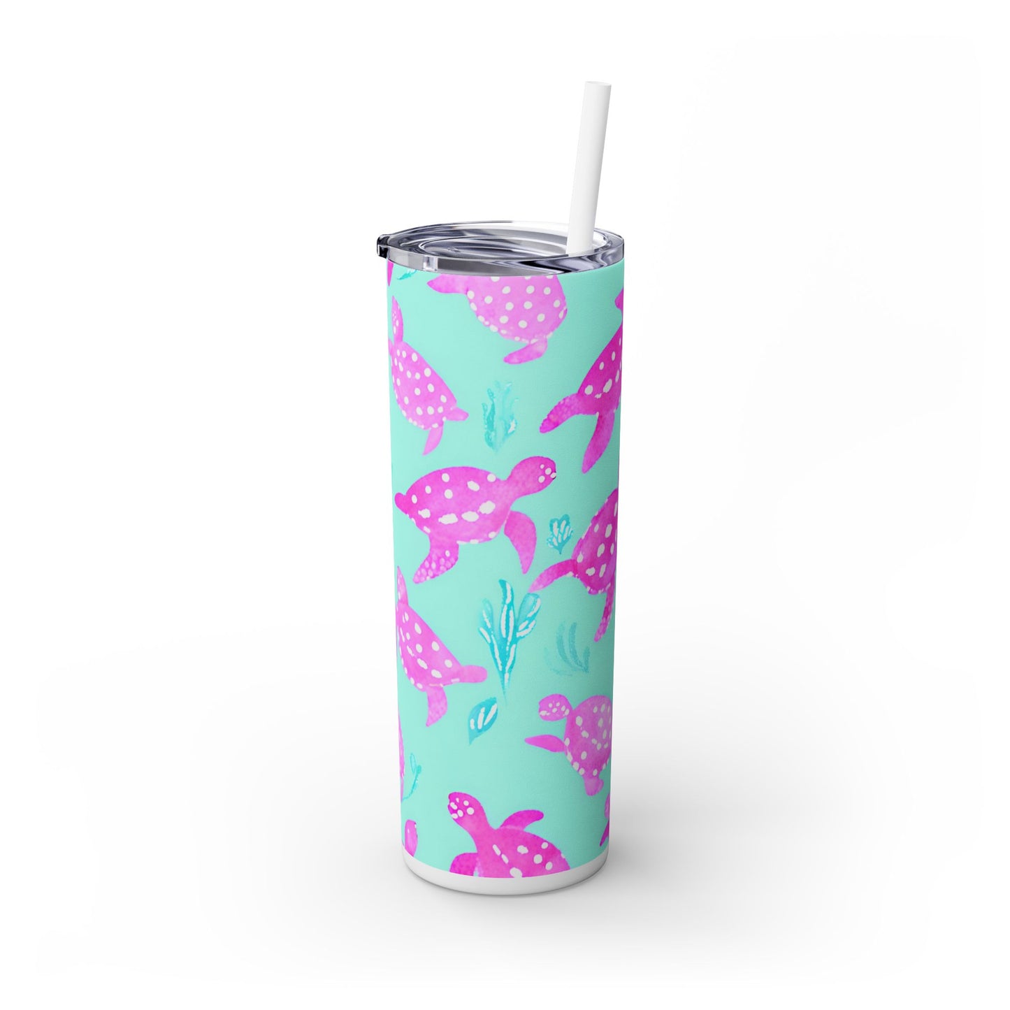 Sea Turtle Print Skinny Tumbler with Straw, 20oz
