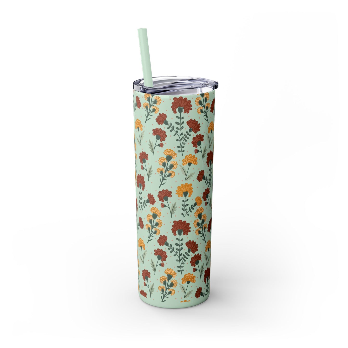 Fall Flowers Skinny Tumbler with Straw, 20oz