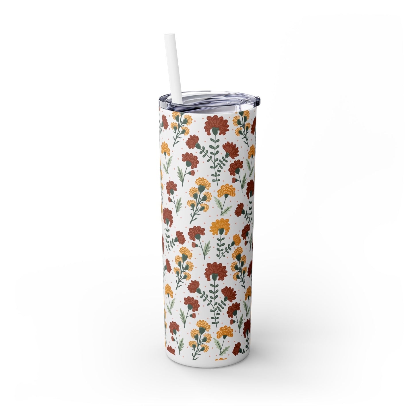 Fall Flowers Skinny Tumbler with Straw, 20oz