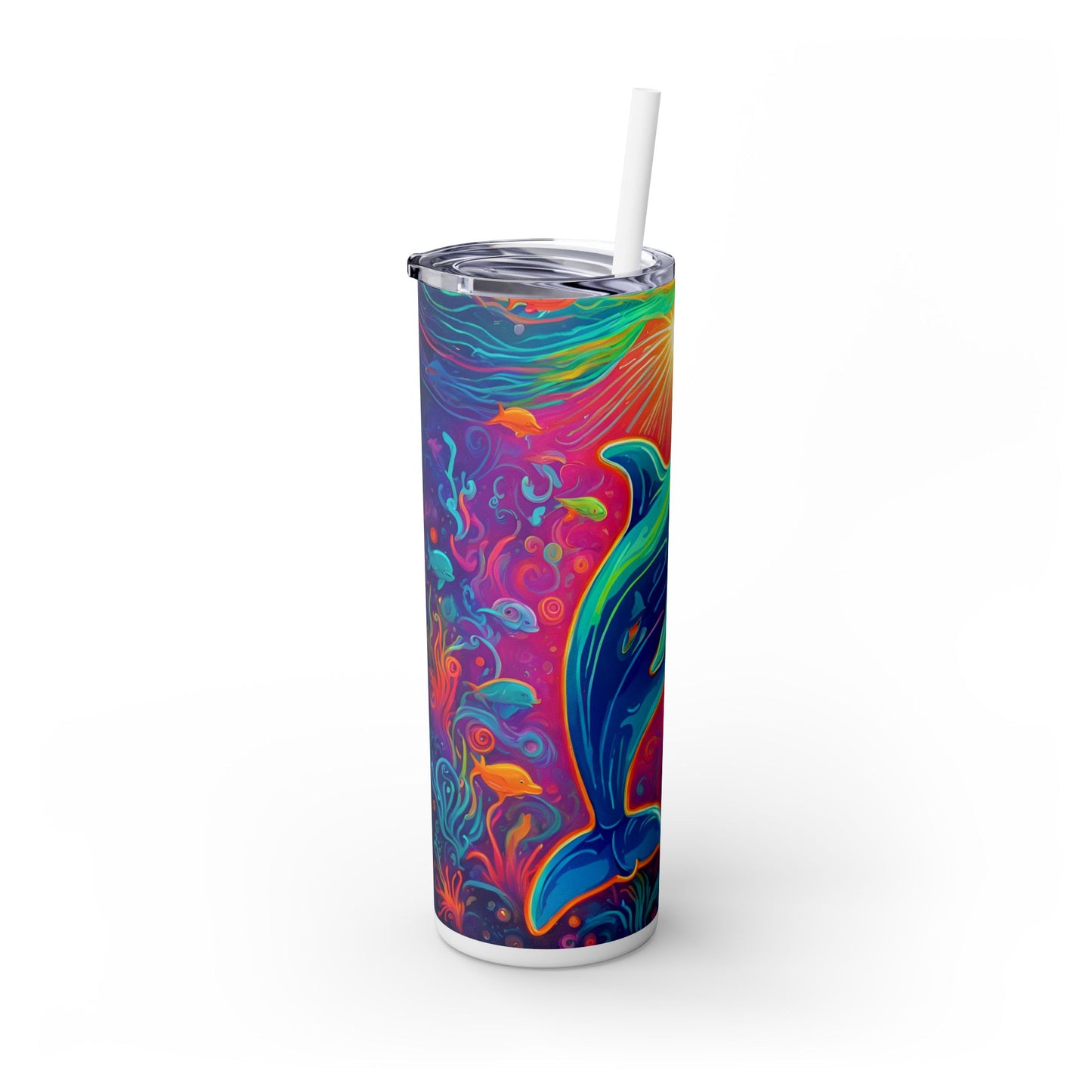 Dolphin Skinny Tumbler with Straw, 20oz
