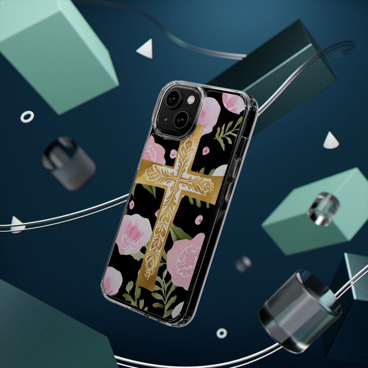 Gold Cross Clear Phone Case