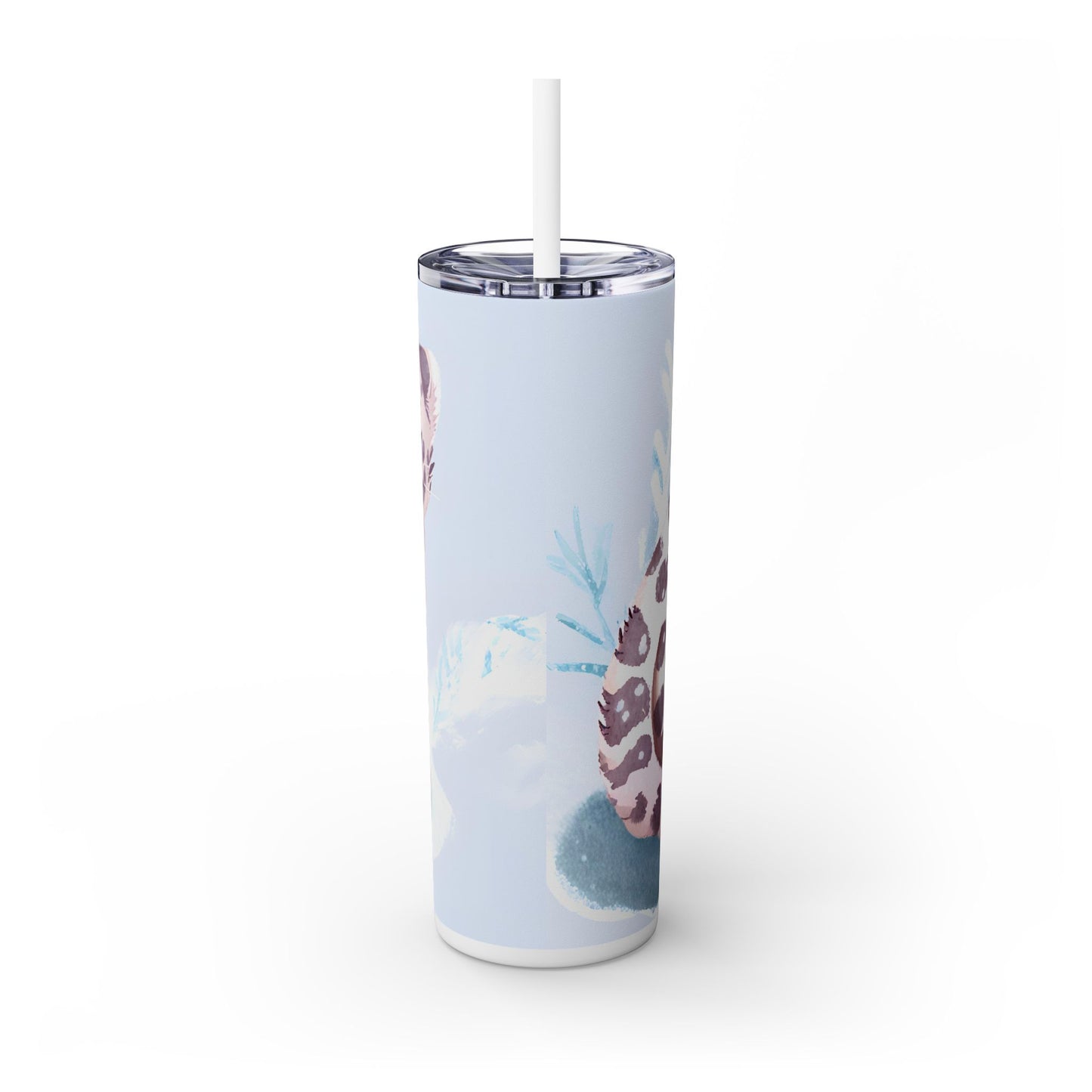 Snow Leopard Skinny Tumbler with Straw, 20oz