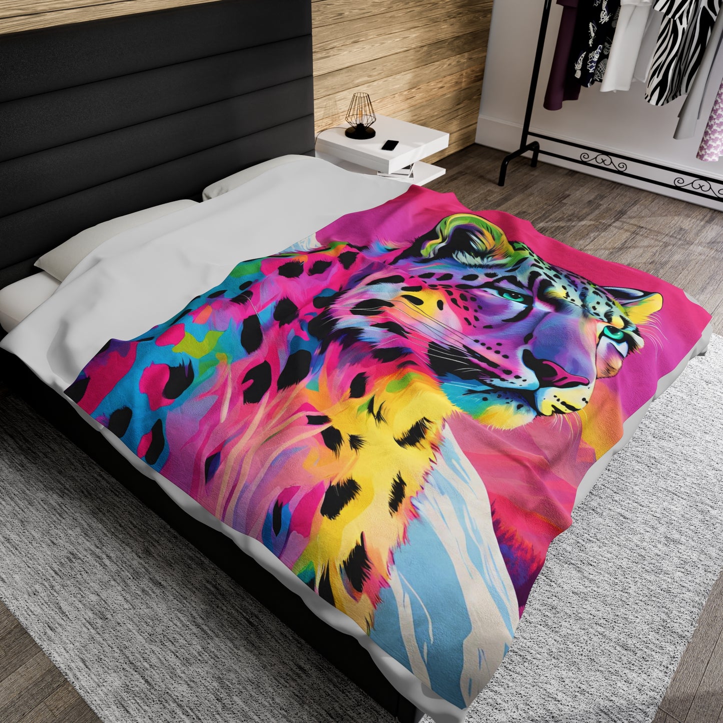 Rainbow Snow Leopard Plush Blanket
