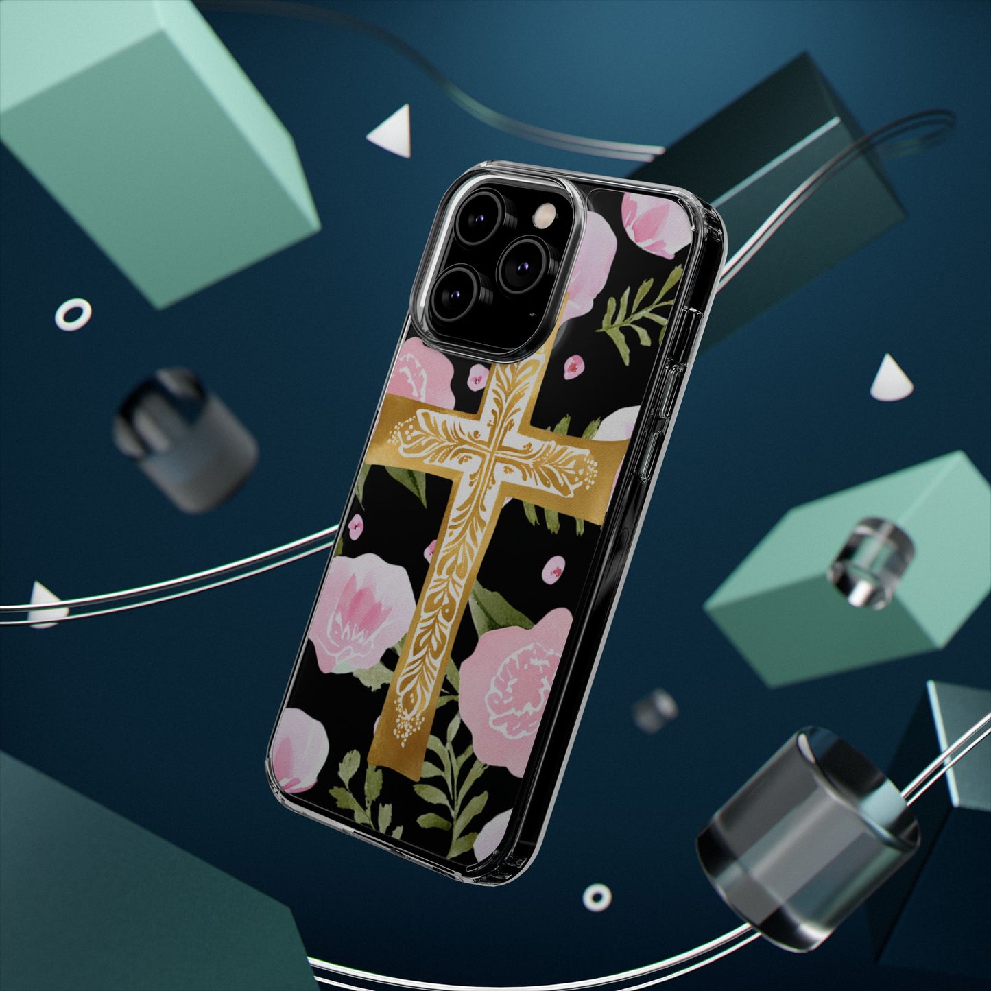 Gold Cross Clear Phone Case