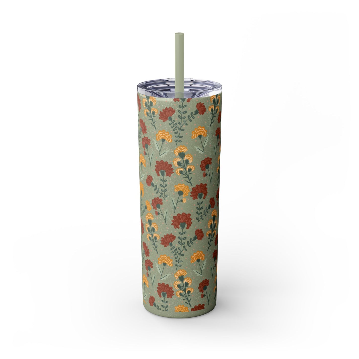 Fall Flowers Skinny Tumbler with Straw, 20oz