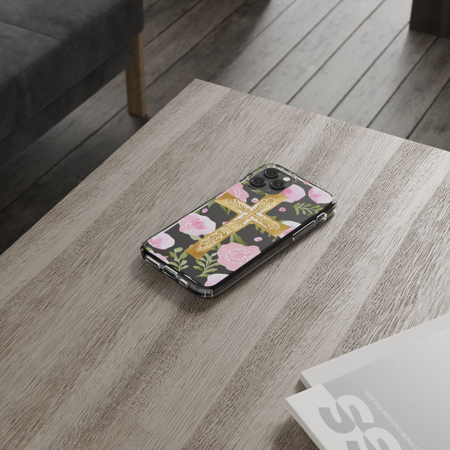 Gold Cross Clear Phone Case