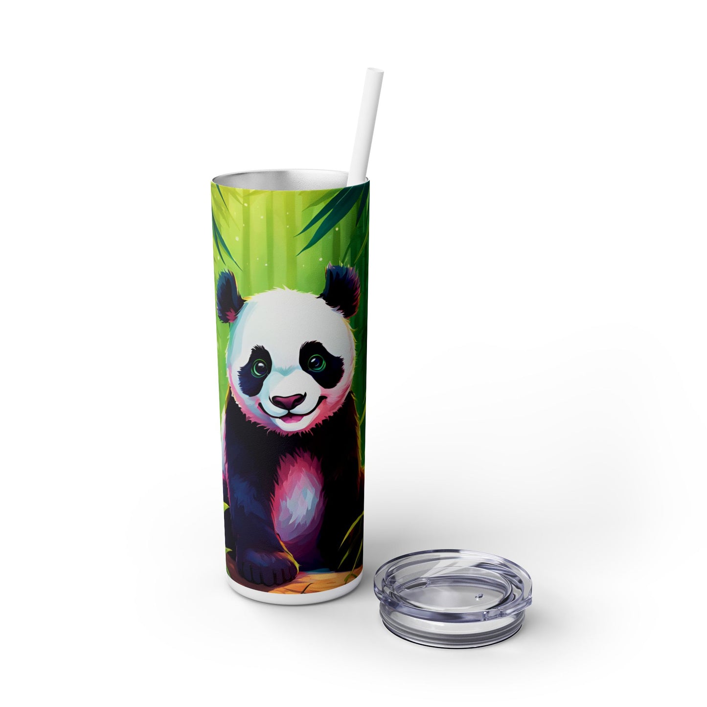 Panda Skinny Tumbler with Straw, 20oz