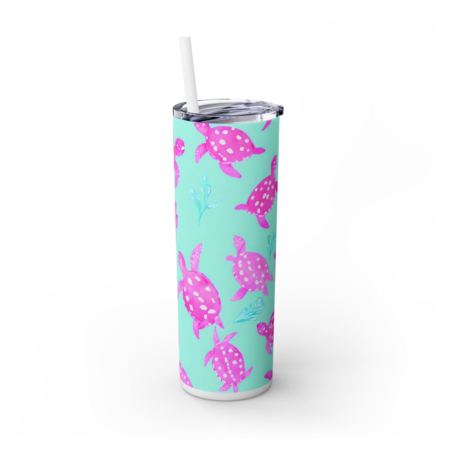 Sea Turtle Print Skinny Tumbler with Straw, 20oz