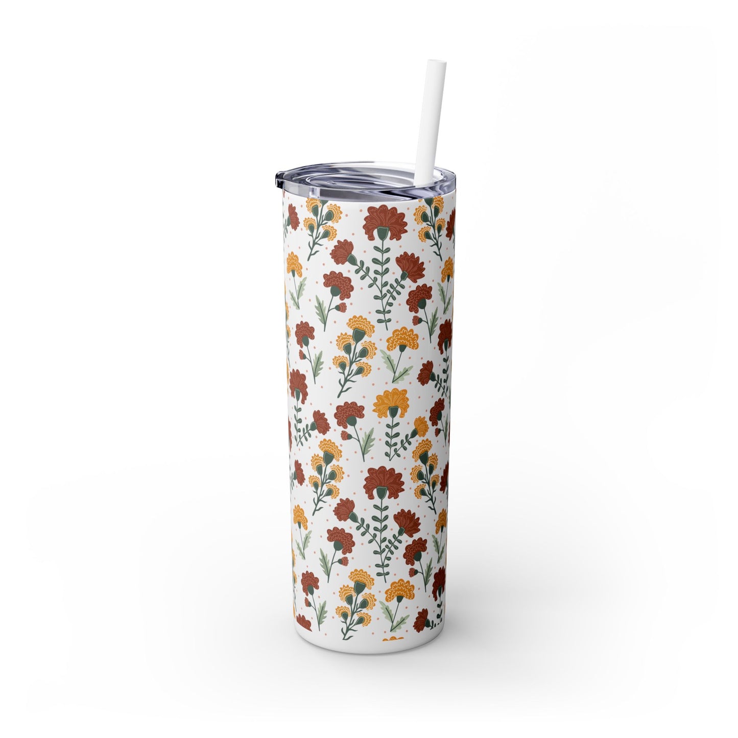 Fall Flowers Skinny Tumbler with Straw, 20oz