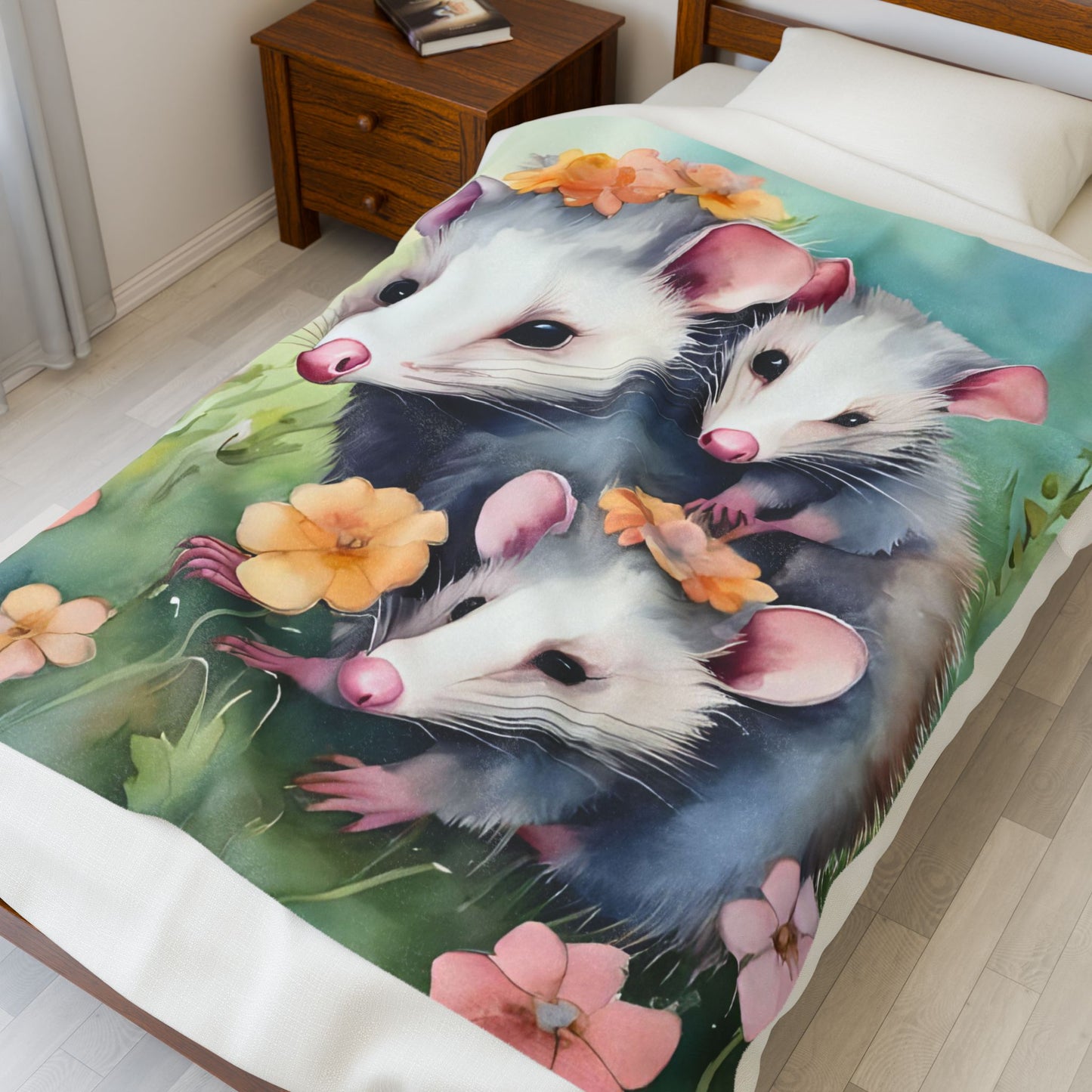 Opossum Family Plush Blanket