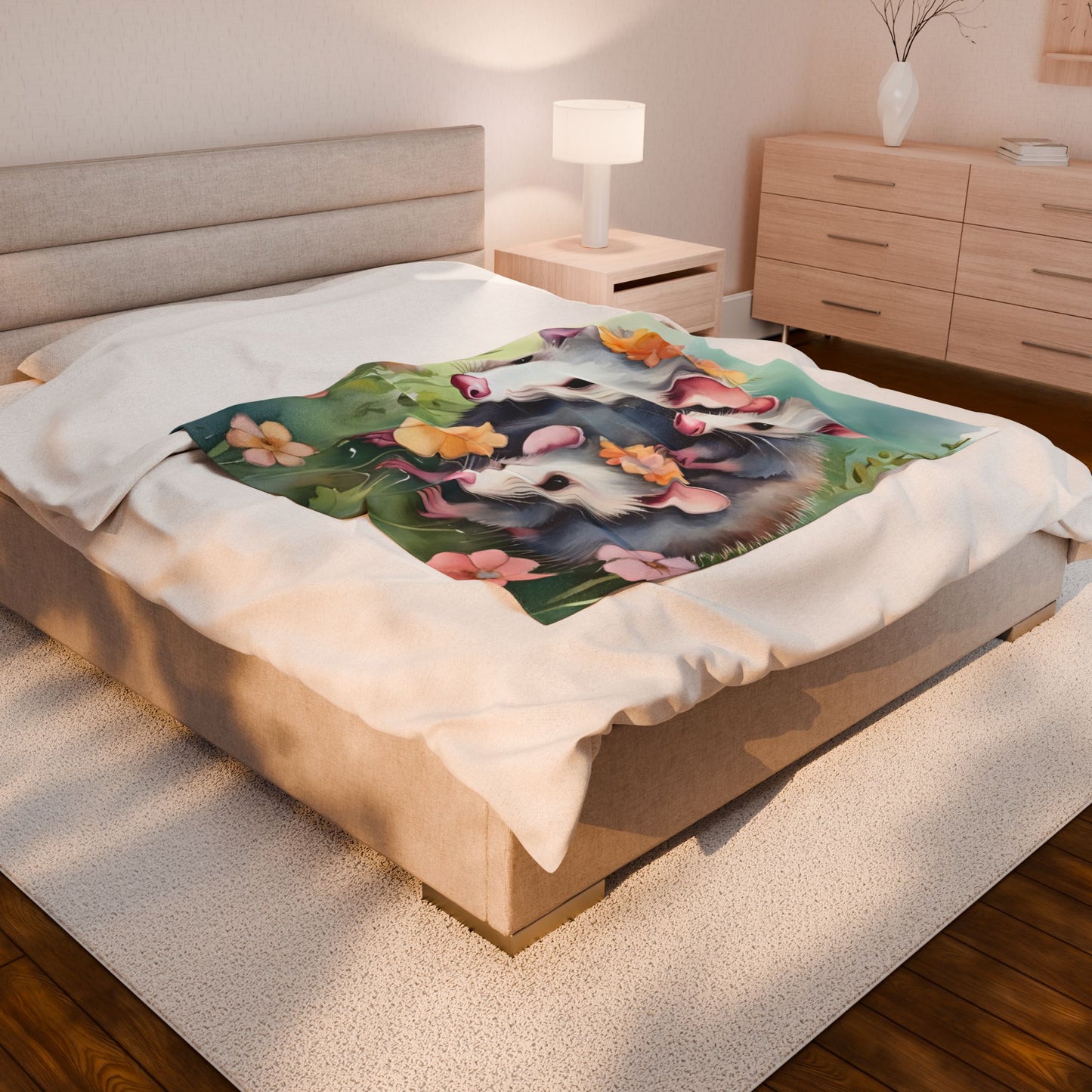 Opossum Family Plush Blanket