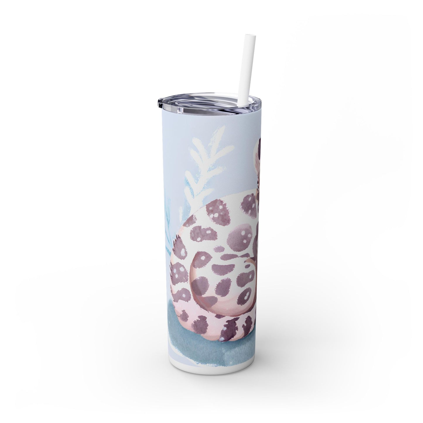 Snow Leopard Skinny Tumbler with Straw, 20oz
