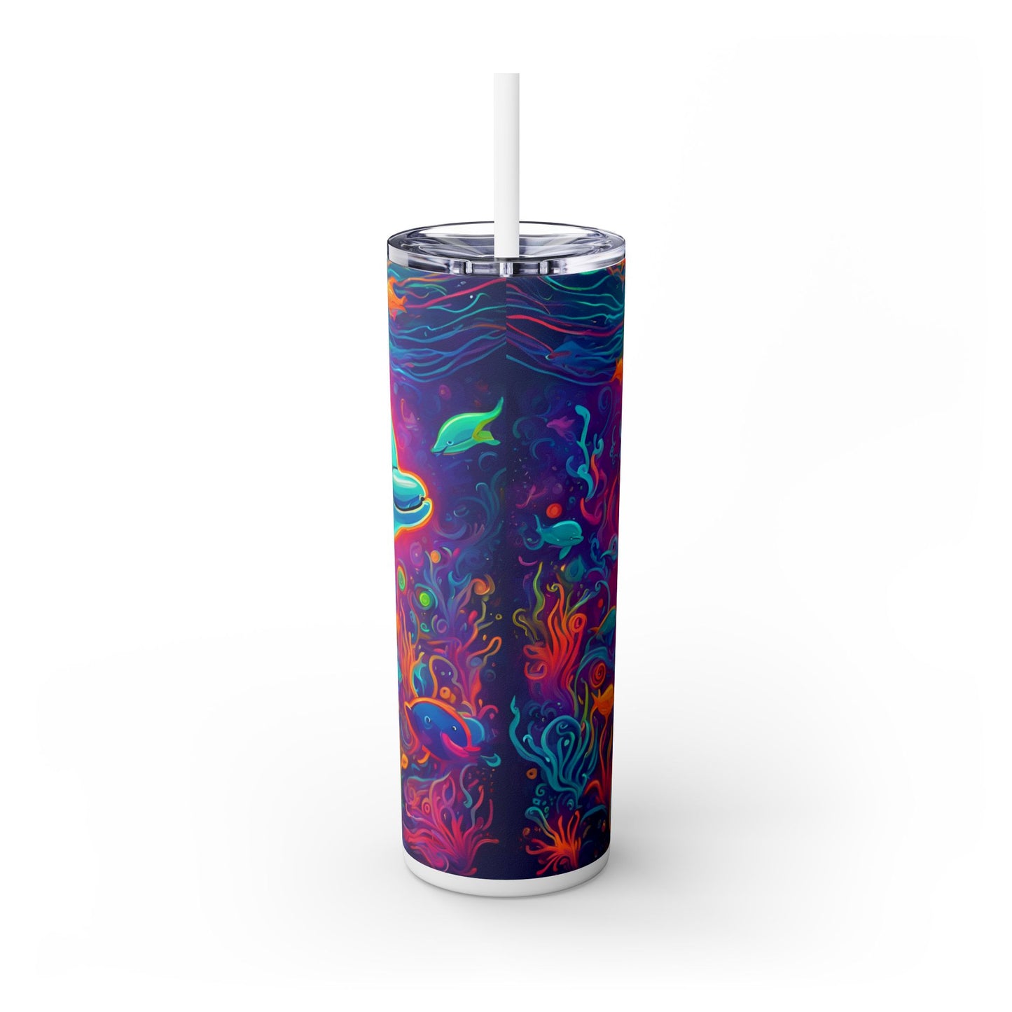 Dolphin Skinny Tumbler with Straw, 20oz