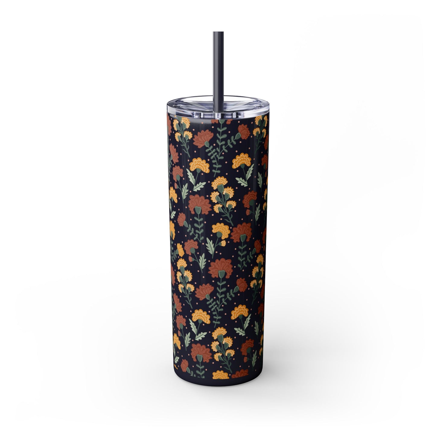 Fall Flowers Skinny Tumbler with Straw, 20oz