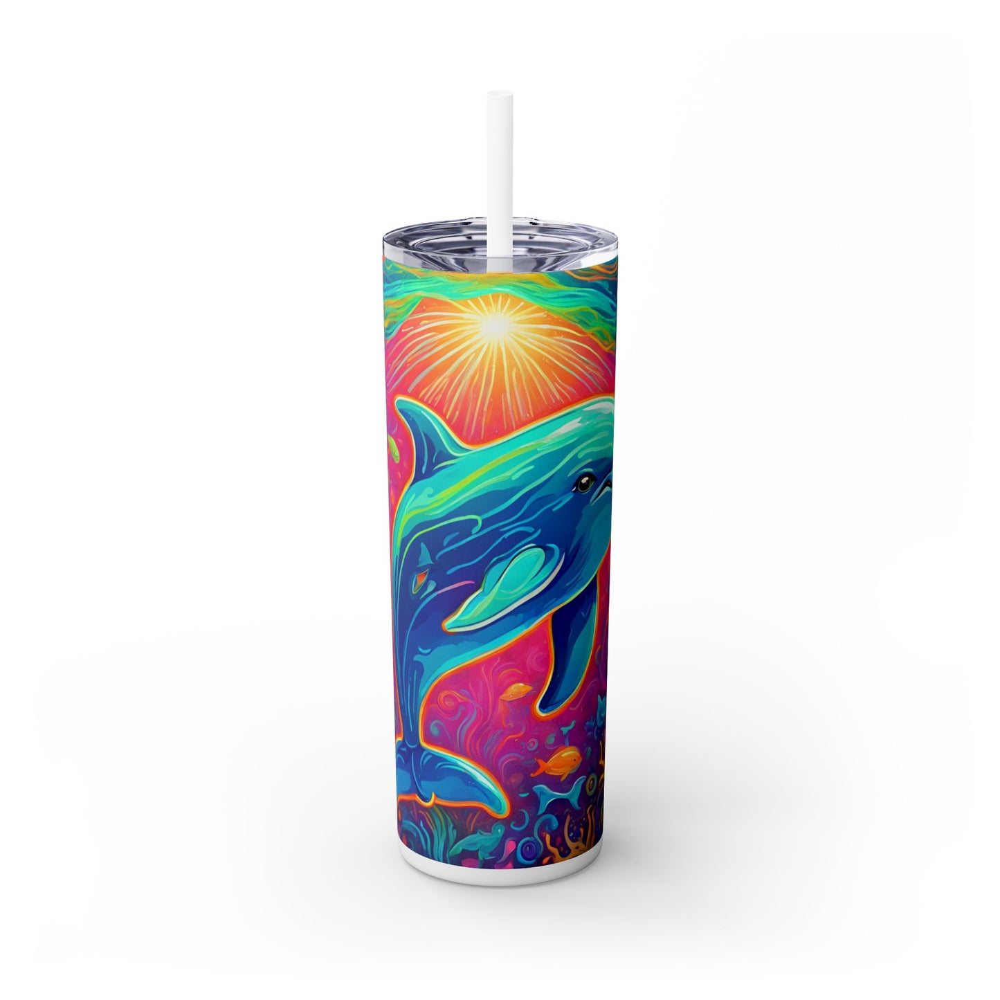Dolphin Skinny Tumbler with Straw, 20oz