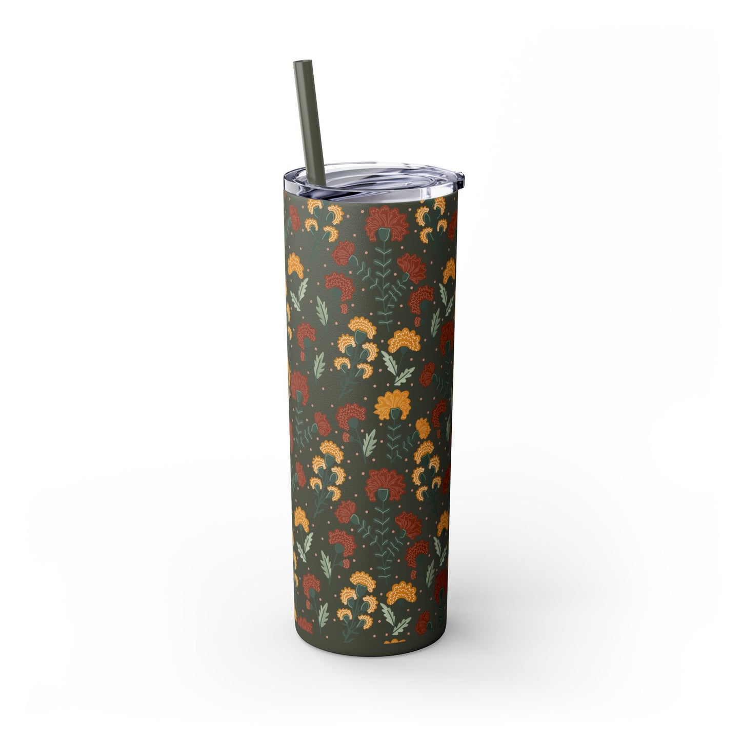 Fall Flowers Skinny Tumbler with Straw, 20oz