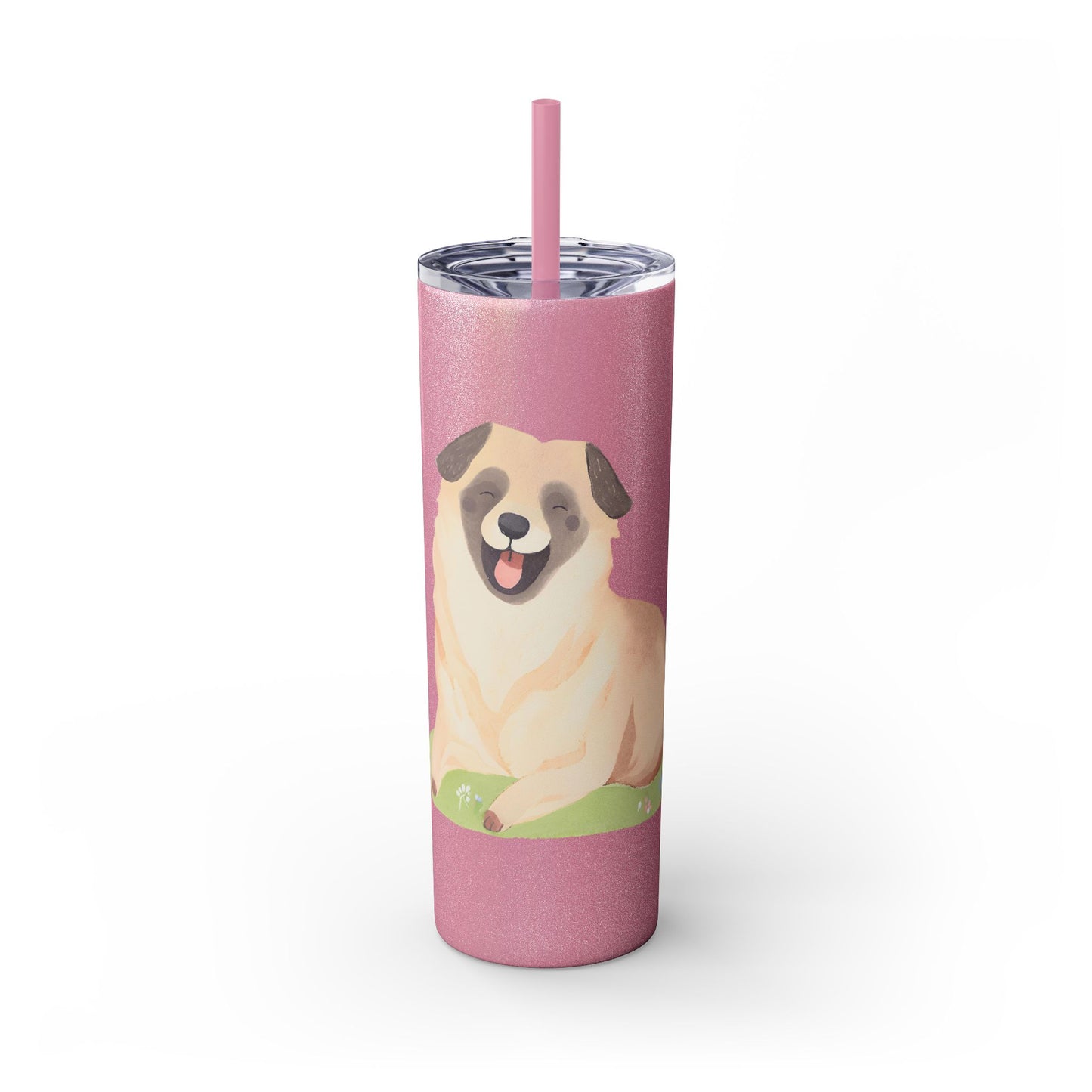 Happy Shepherd Puppy Dog Skinny Tumbler with Straw, 20oz