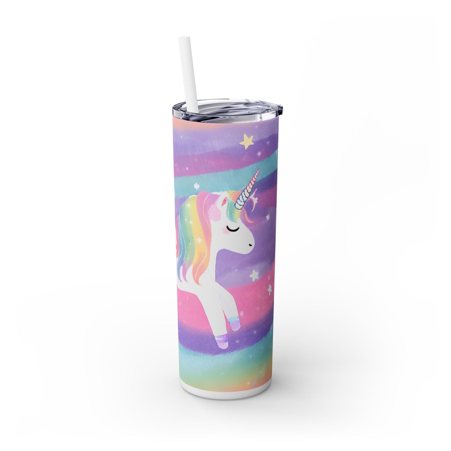 Rainbow Unicorn Skinny Tumbler with Straw, 20oz