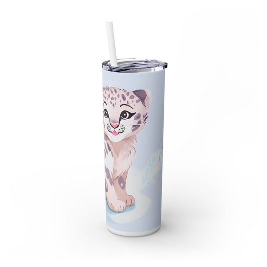 Snow Leopard Skinny Tumbler with Straw, 20oz