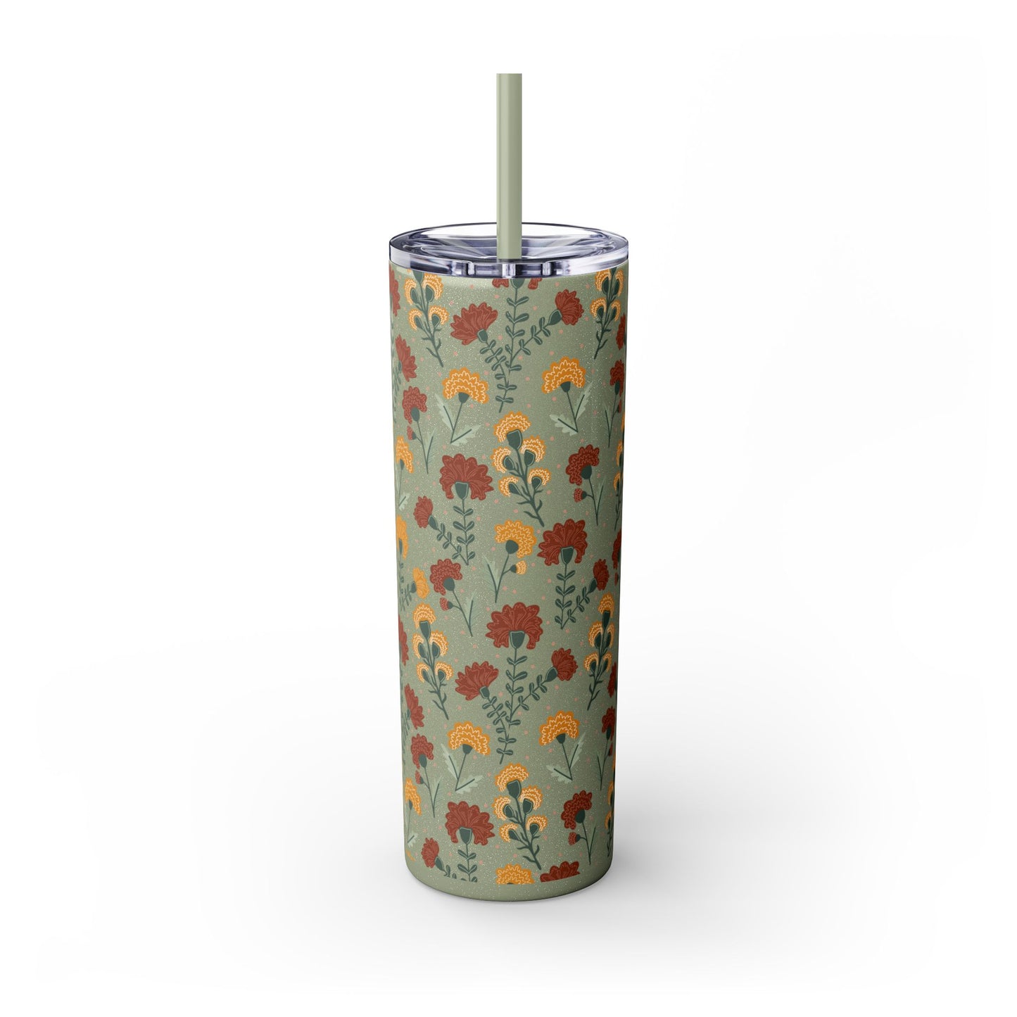 Fall Flowers Skinny Tumbler with Straw, 20oz