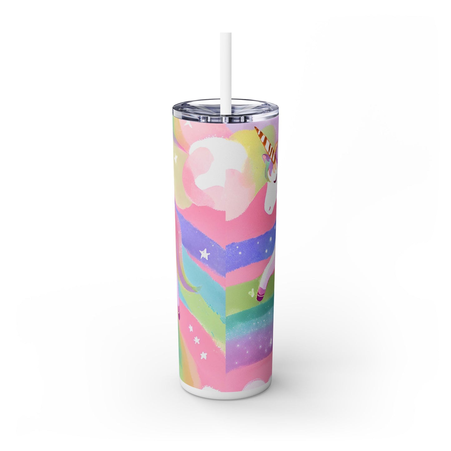 Rainbow Unicorn Skinny Tumbler with Straw, 20oz