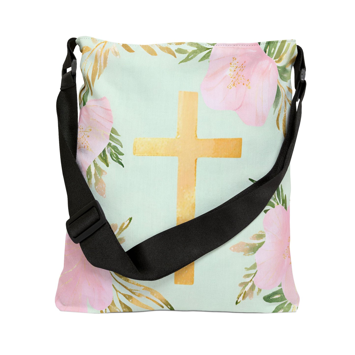 Cross with Flowers Adjustable Tote