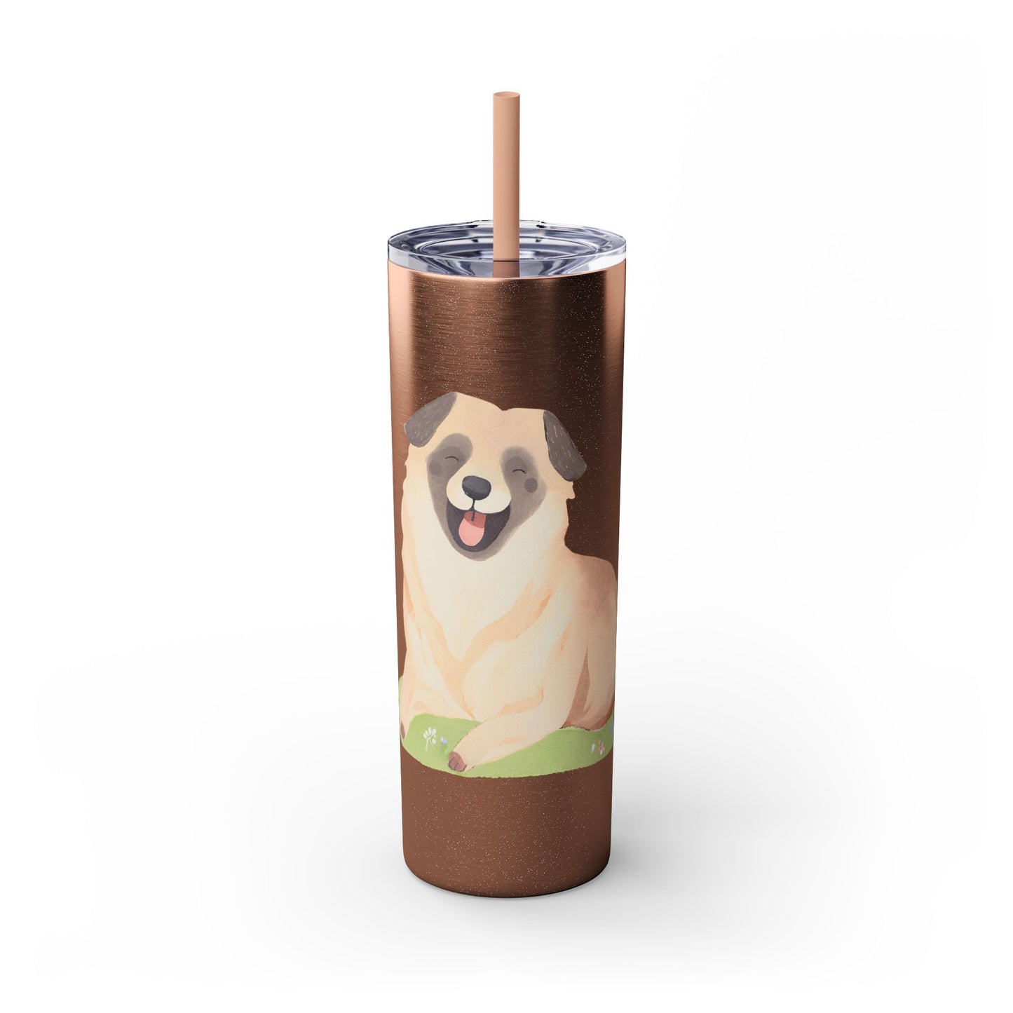 Happy Shepherd Puppy Dog Skinny Tumbler with Straw, 20oz