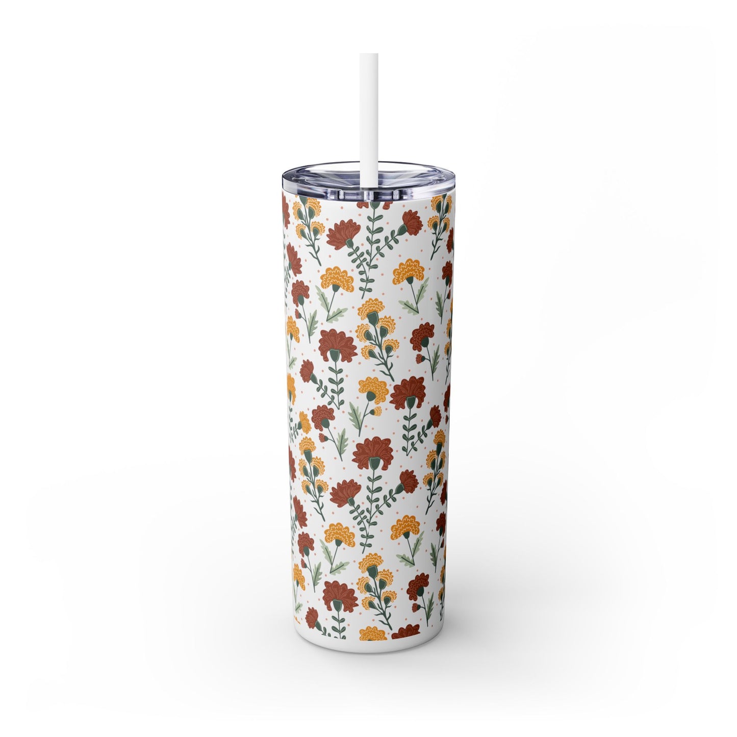 Fall Flowers Skinny Tumbler with Straw, 20oz