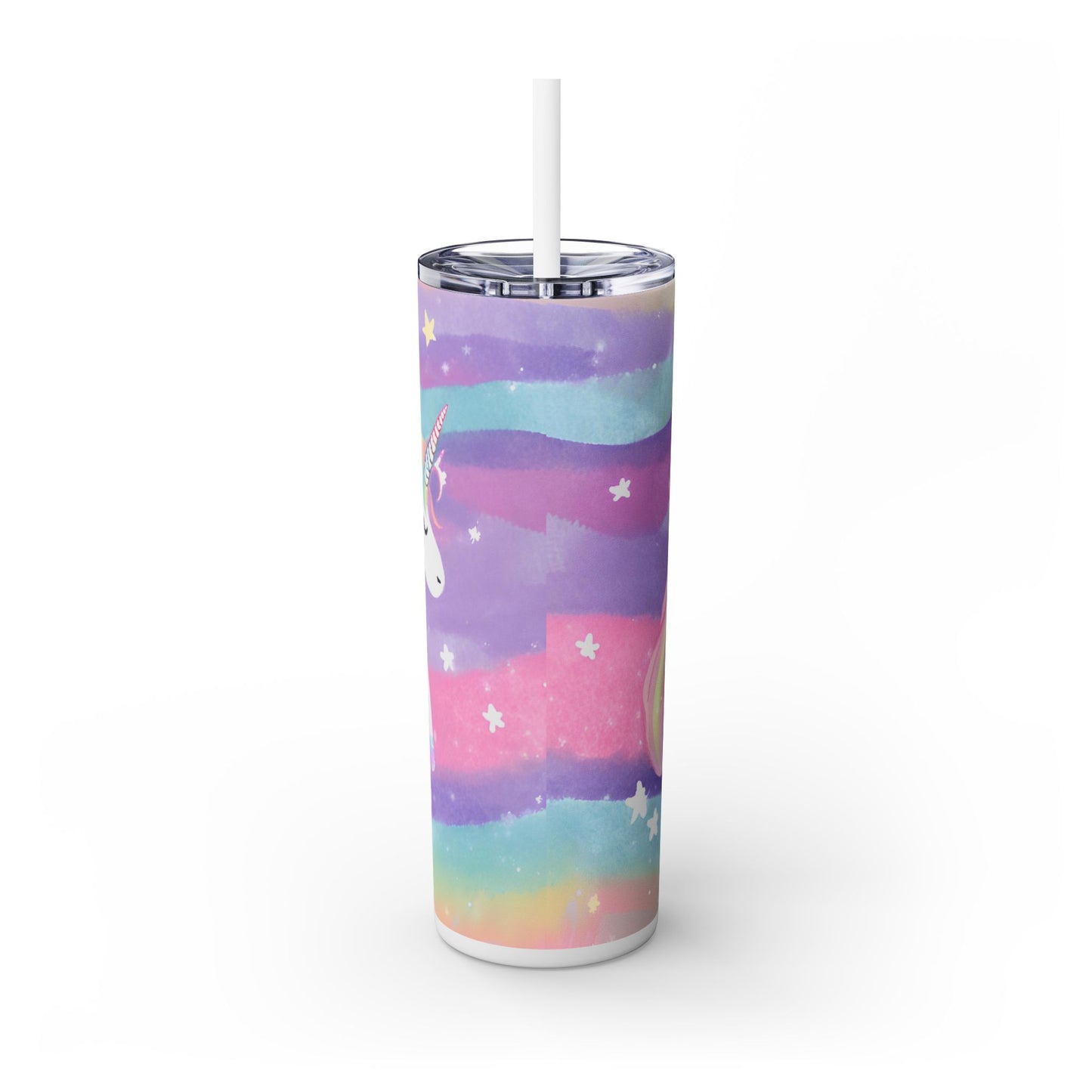 Rainbow Unicorn Skinny Tumbler with Straw, 20oz