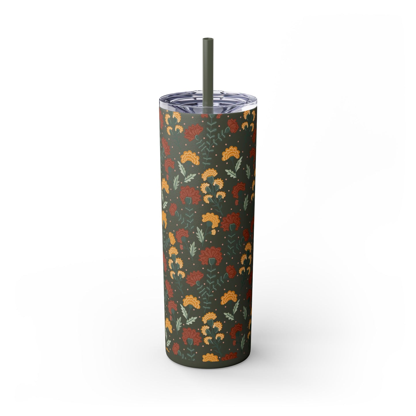 Fall Flowers Skinny Tumbler with Straw, 20oz