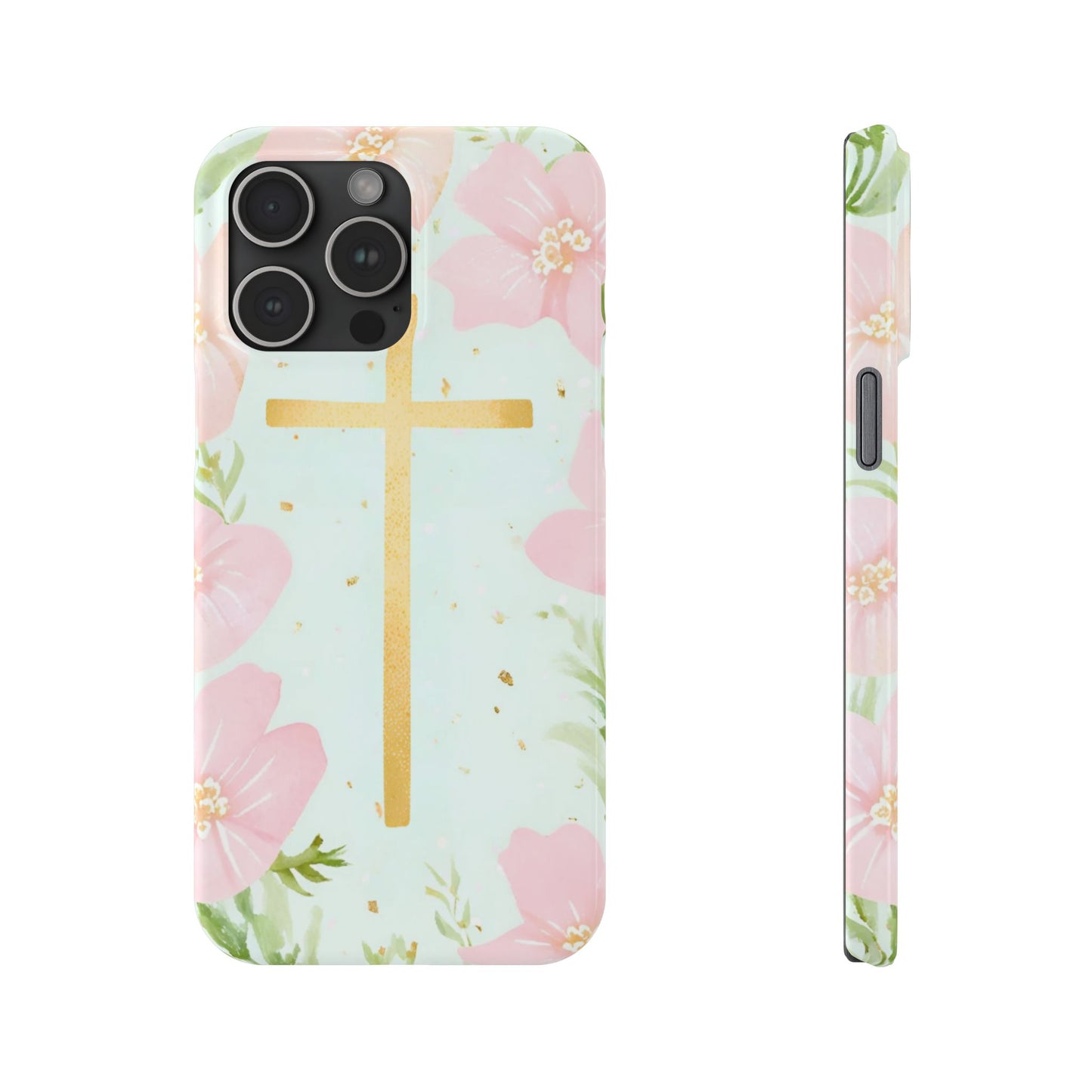 Cross with flowers Slim Phone Case