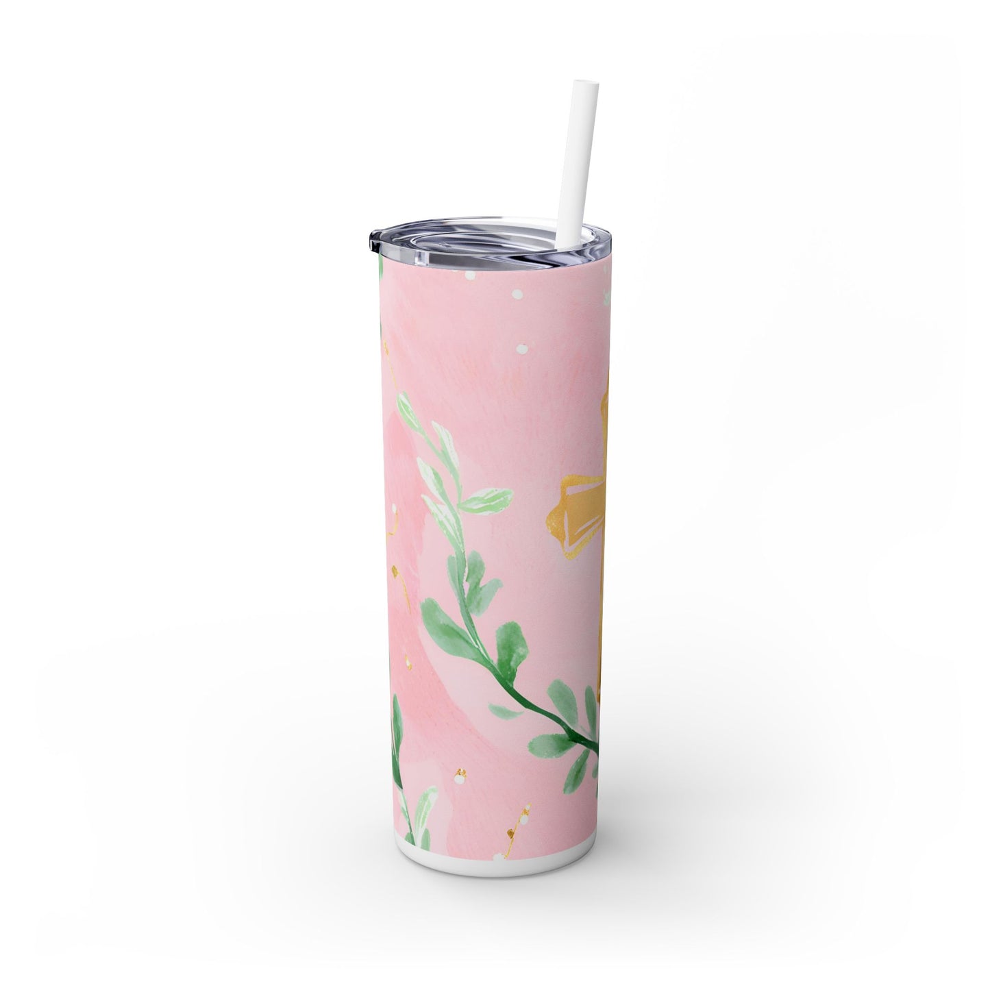 Cross with Flowers Skinny Tumbler with Straw, 20oz