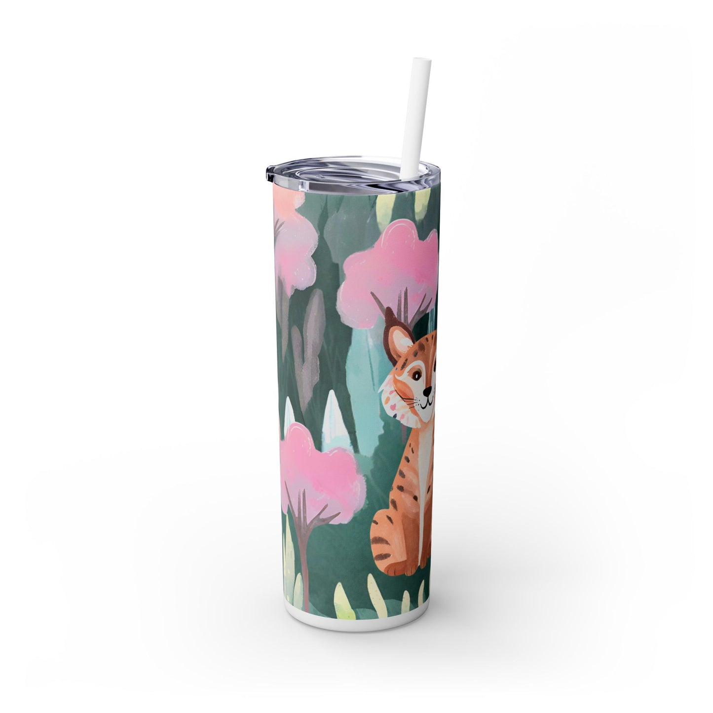 Bobcat Forest Skinny Tumbler with Straw, 20oz