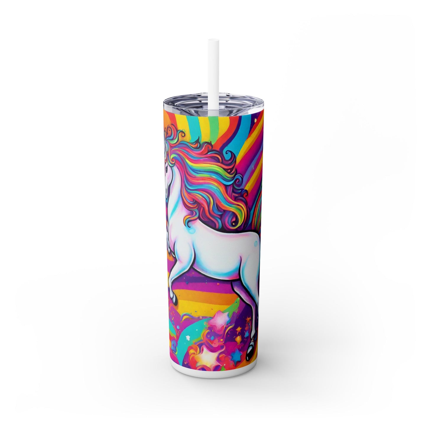 Rainbow Unicorn Skinny Tumbler with Straw, 20oz