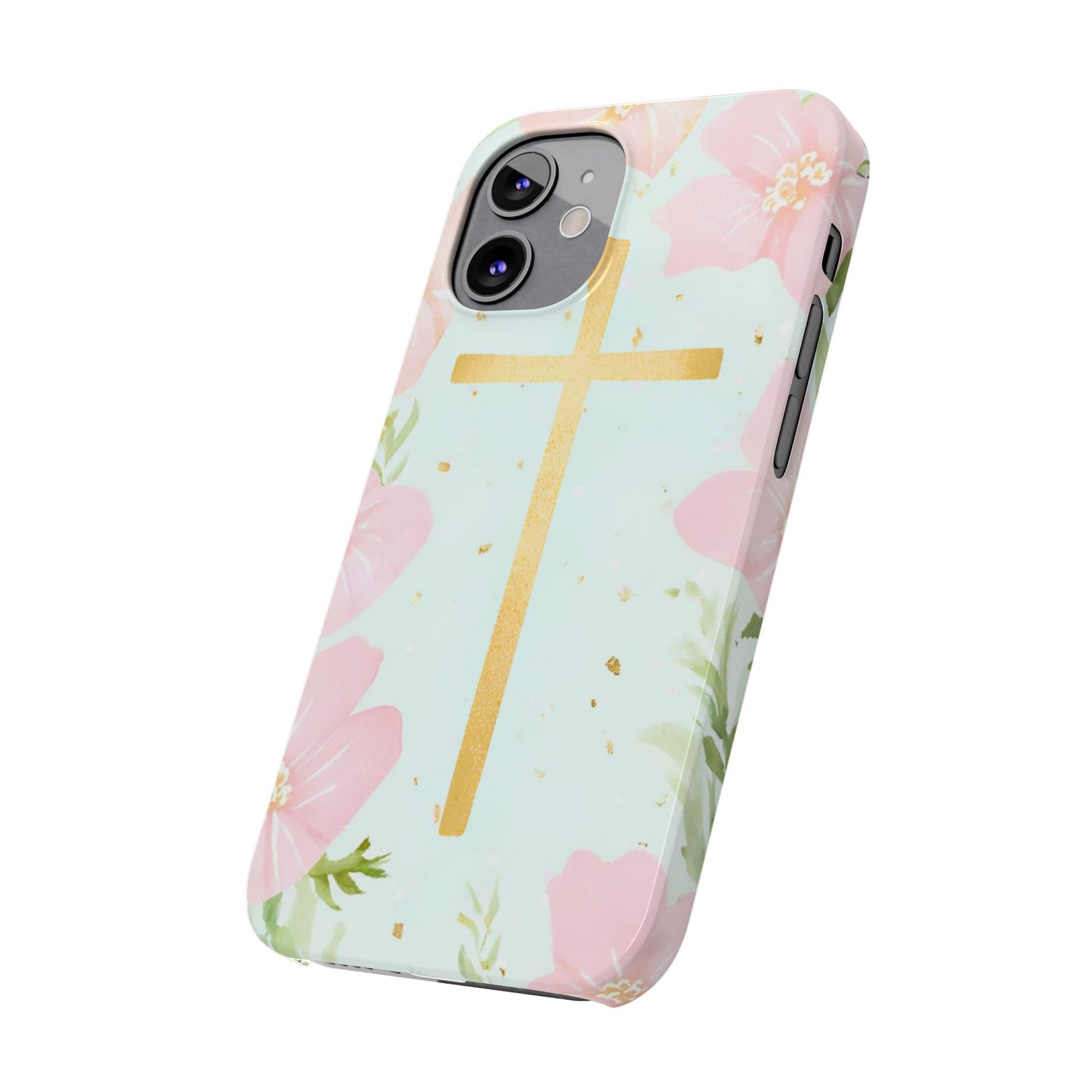 Cross with flowers Slim Phone Case