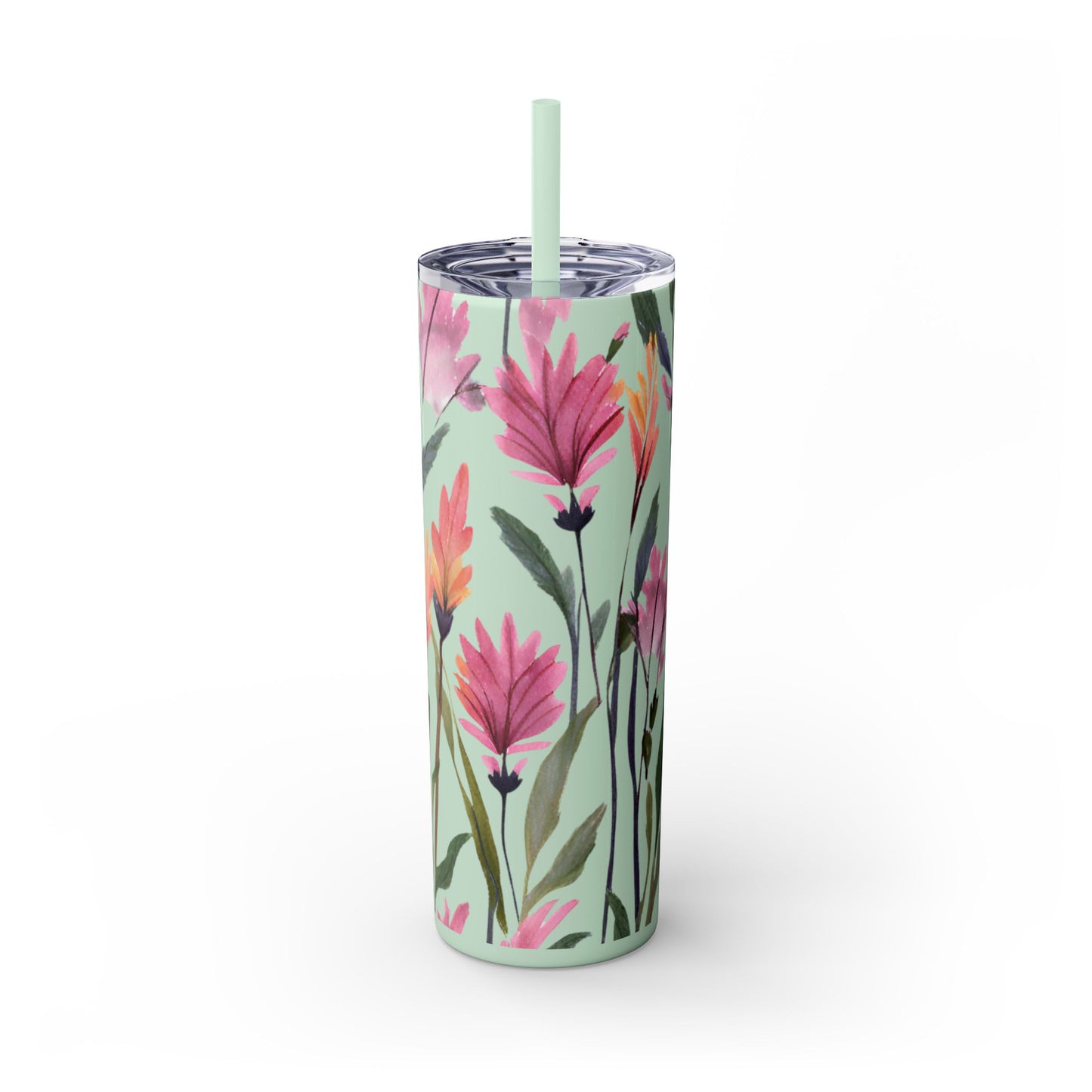 Wildflower Skinny Tumbler with Straw, 20oz