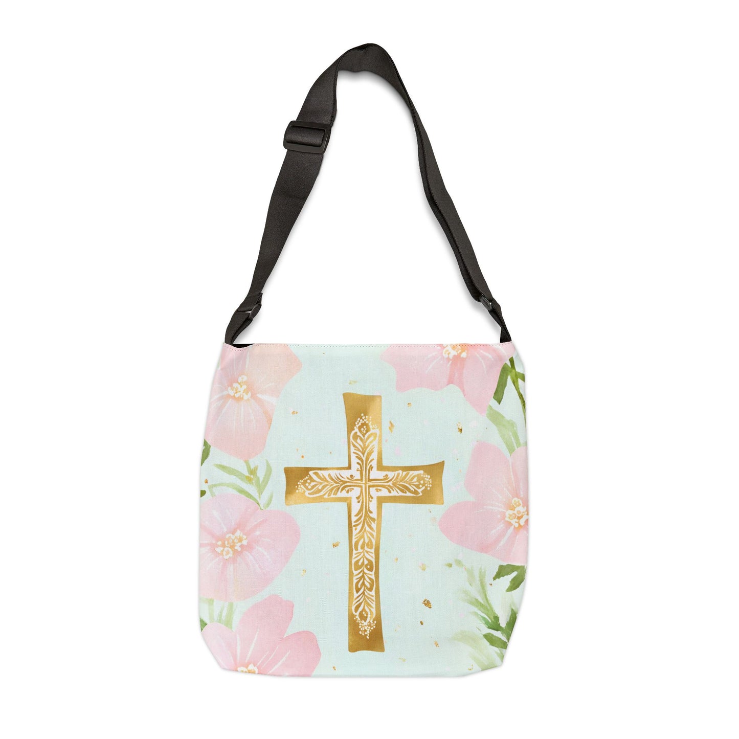 Gold Cross with Flowers Adjustable Tote