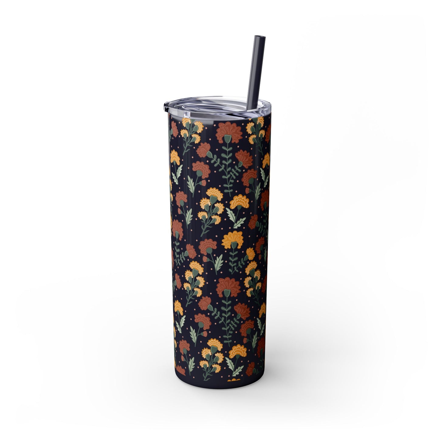 Fall Flowers Skinny Tumbler with Straw, 20oz