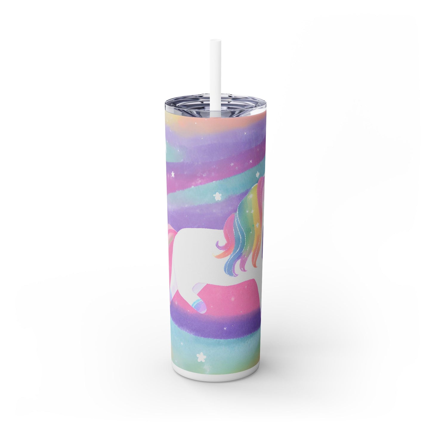 Rainbow Unicorn Skinny Tumbler with Straw, 20oz