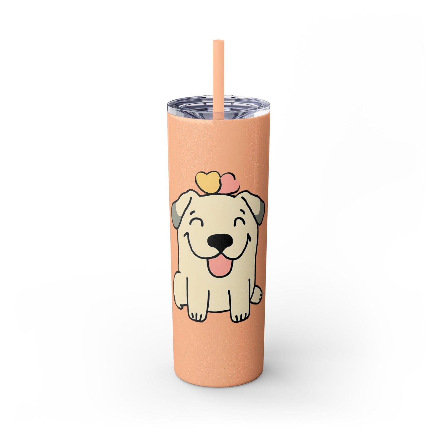 Happy Love Puppy Dog Skinny Tumbler with Straw, 20oz