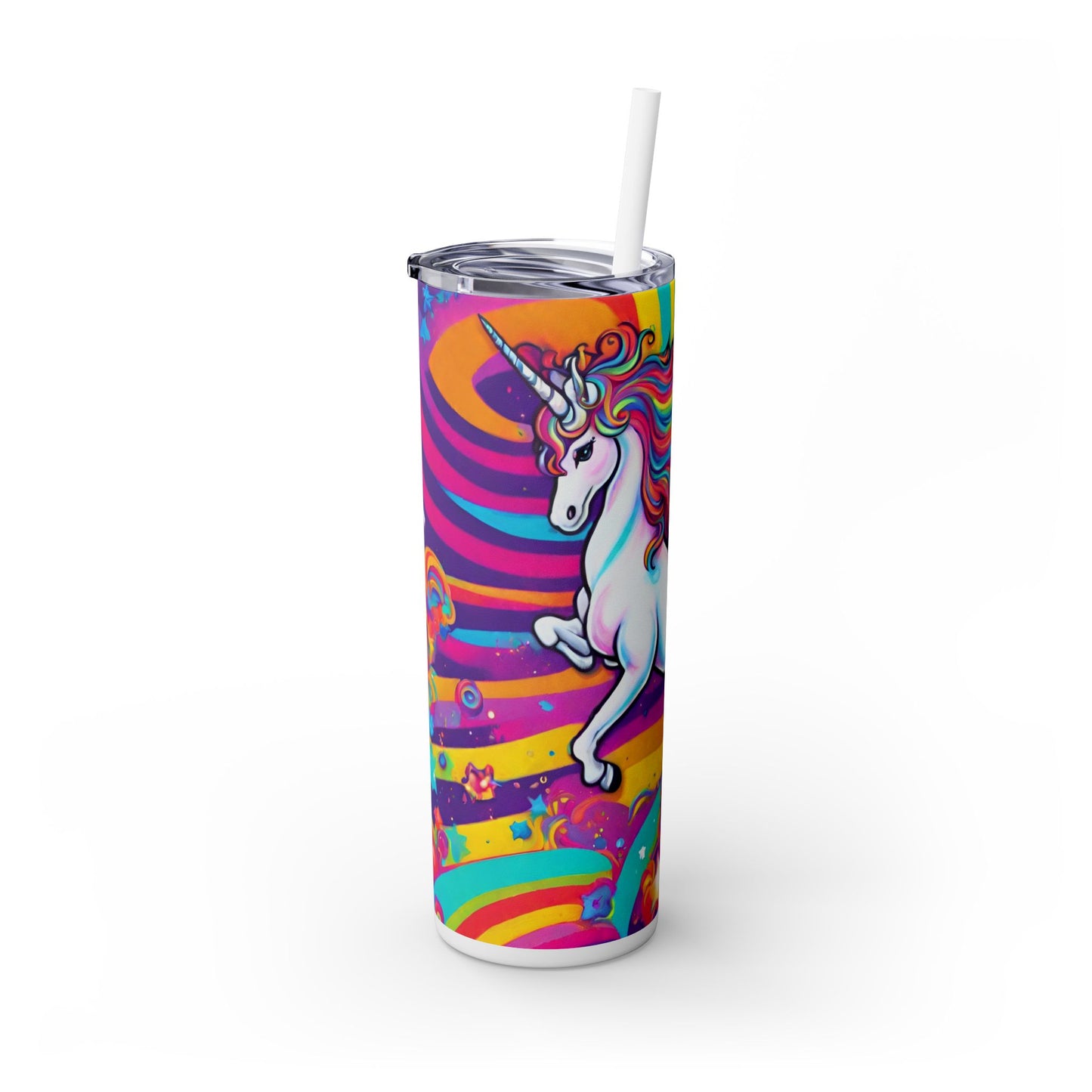 Rainbow Unicorn Skinny Tumbler with Straw, 20oz