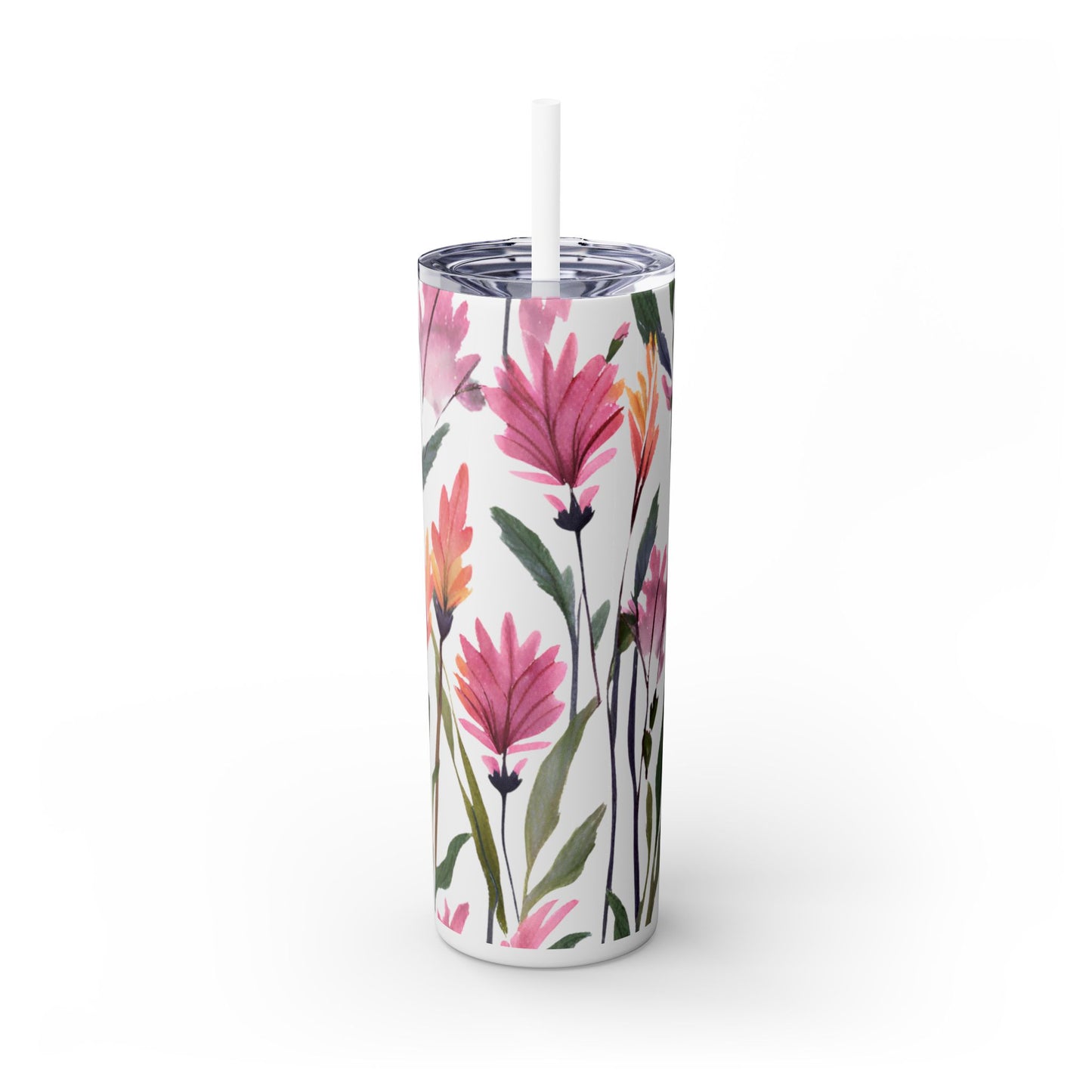 Wildflower Skinny Tumbler with Straw, 20oz