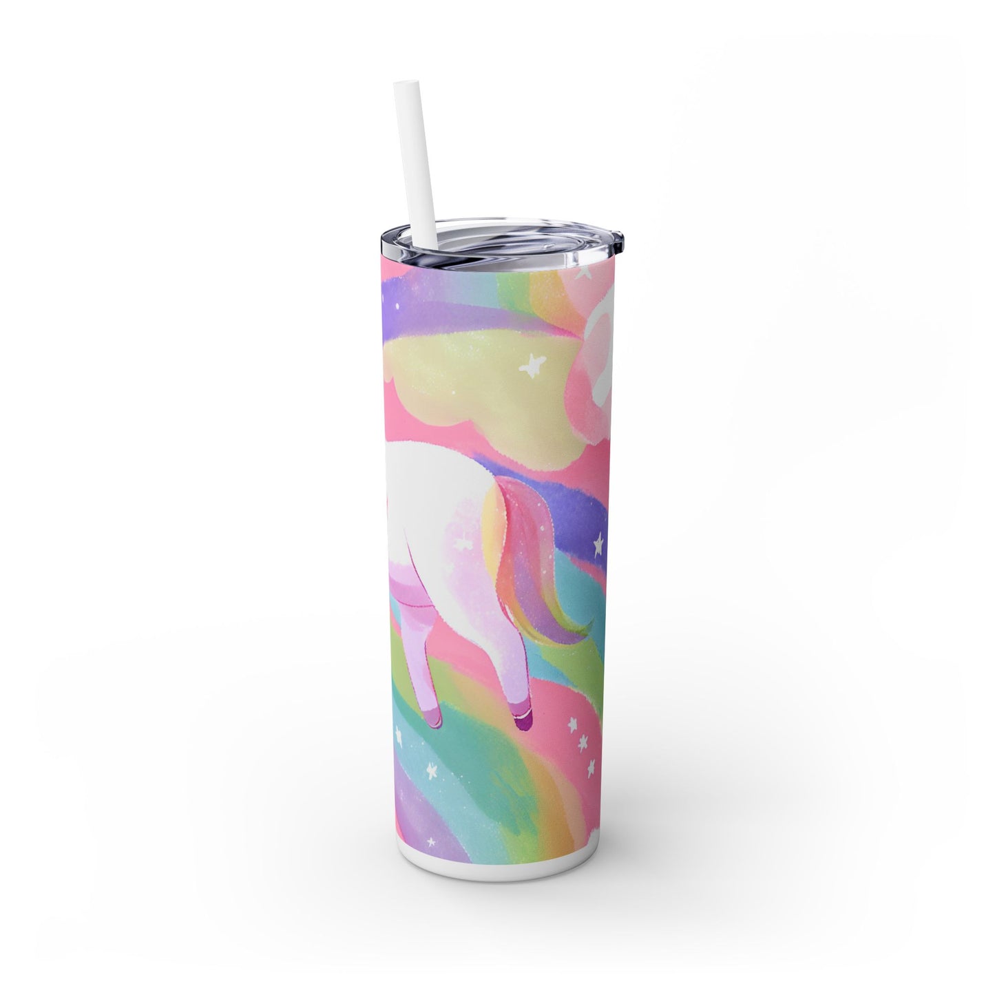 Rainbow Unicorn Skinny Tumbler with Straw, 20oz