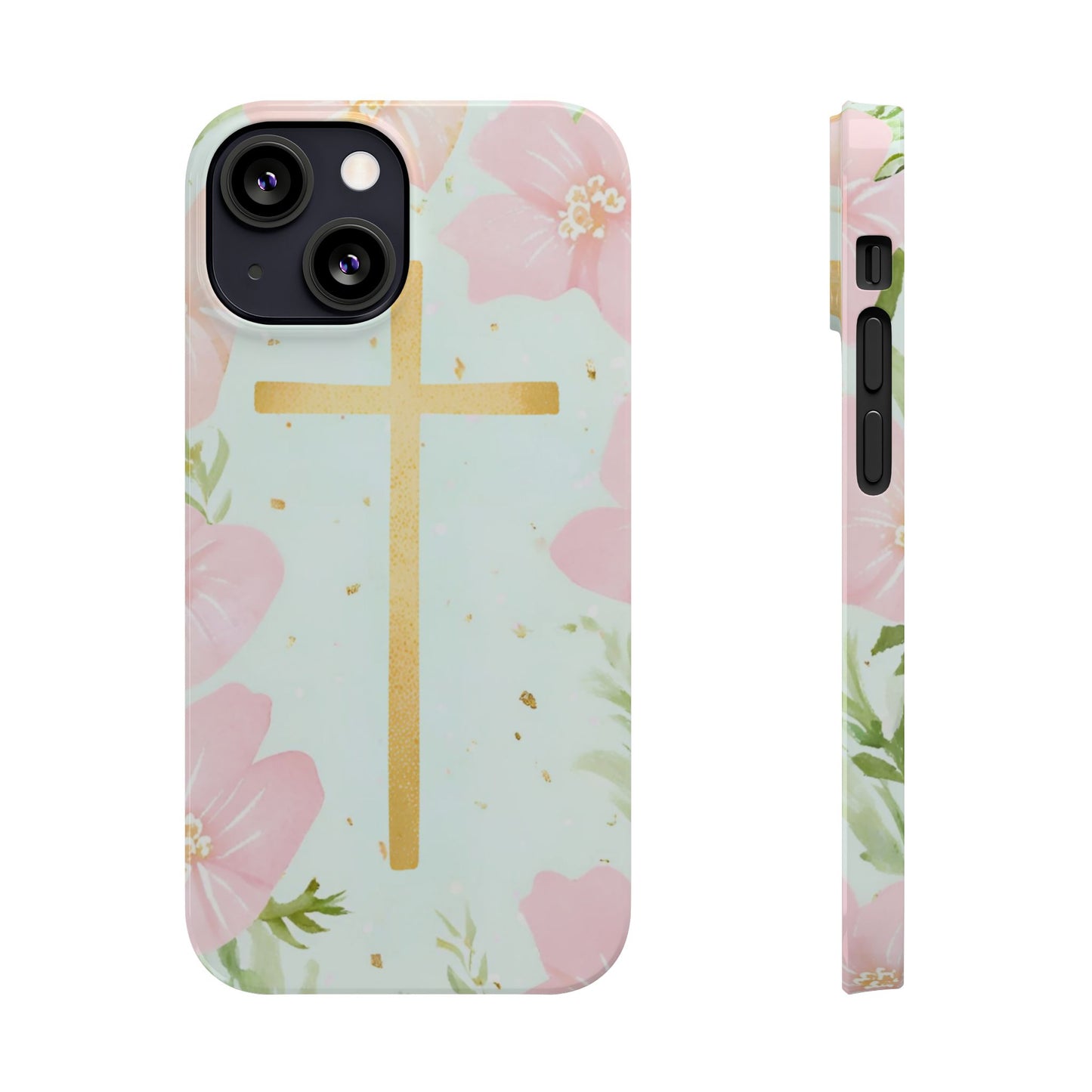 Cross with flowers Slim Phone Case