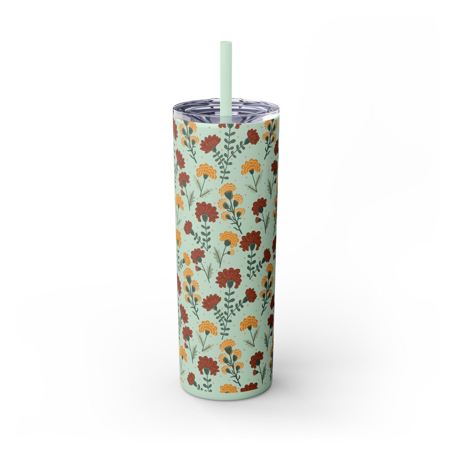 Fall Flowers Skinny Tumbler with Straw, 20oz