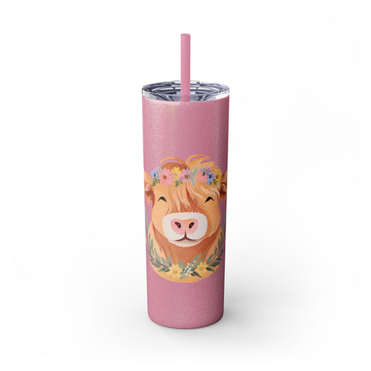 Highland Cow Skinny Tumbler with Straw, 20oz